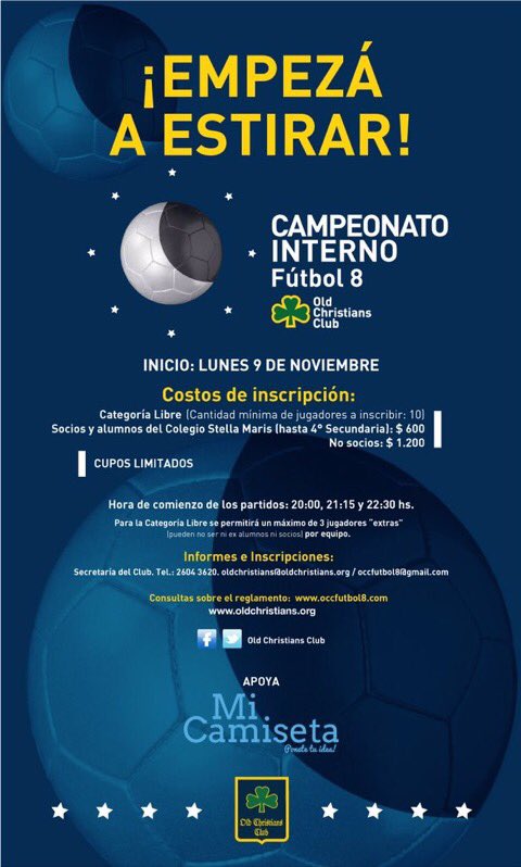 OCCFUTBOL8's tweet photo. El lunes 9 arranca el campeonato ¿Ya estás inscripto? A no dormirse, cupos limitados! https://t.co/qj8RycyJ8X