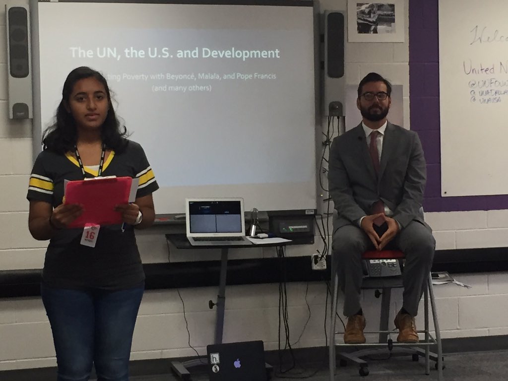 Janelle's tweet photo. Now @unfoundation 's Mike Beard @NewTechCoppell speaking 2 #boydbence rookies about advocacy and the UN https://t.co/WPvWteG39R