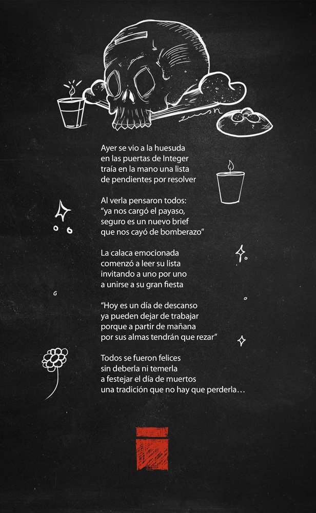Integermx's tweet photo. Les presentamos una calaverita que hicimos para nuestro equipo de Integer #SoyInteger #DiaDeMuertos https://t.co/9dXsUjAYiy