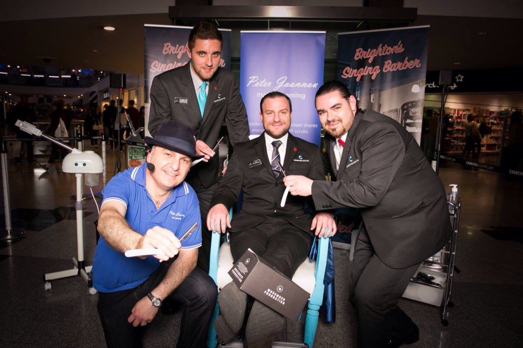 stevenrpriest's tweet photo. Movember at work #brightonssingingbarber #Movember #Churchillsquare https://t.co/sLC10cTZez