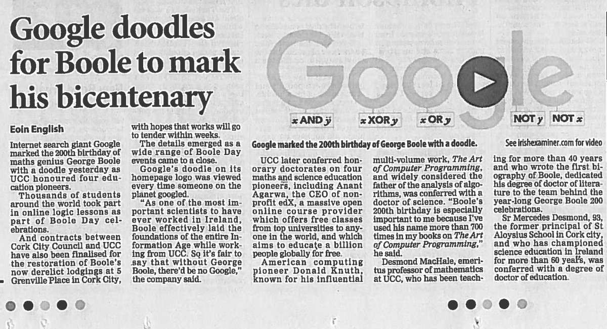 georgeboole200's tweet photo. Thanks to everyone around the world for marking George #Boole Day with such fanfare! #GB200 @UCC https://t.co/myzJbrSUkE
