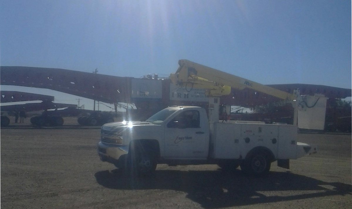 EmeryTelcom's tweet photo. Jed Lawley &amp; Mike Winters Emery Telcom techs spent the day lifting overhead coax and fiber above this monster. https://t.co/ROFsIPvAcV