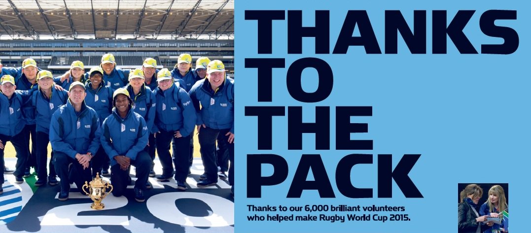 THANKS TO THE PACK, the 6,000 volunteers who made #RWC2015 so special #Teamwork #Respect #Enjoyment.