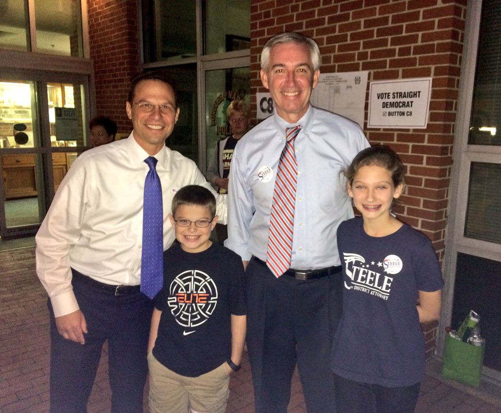 Jonah and I bumped into <a href="/Steele4DA/">Kevin Steele</a> and Ainsley at Narberth Borough Hall. Polls are open until 8. Please vote!