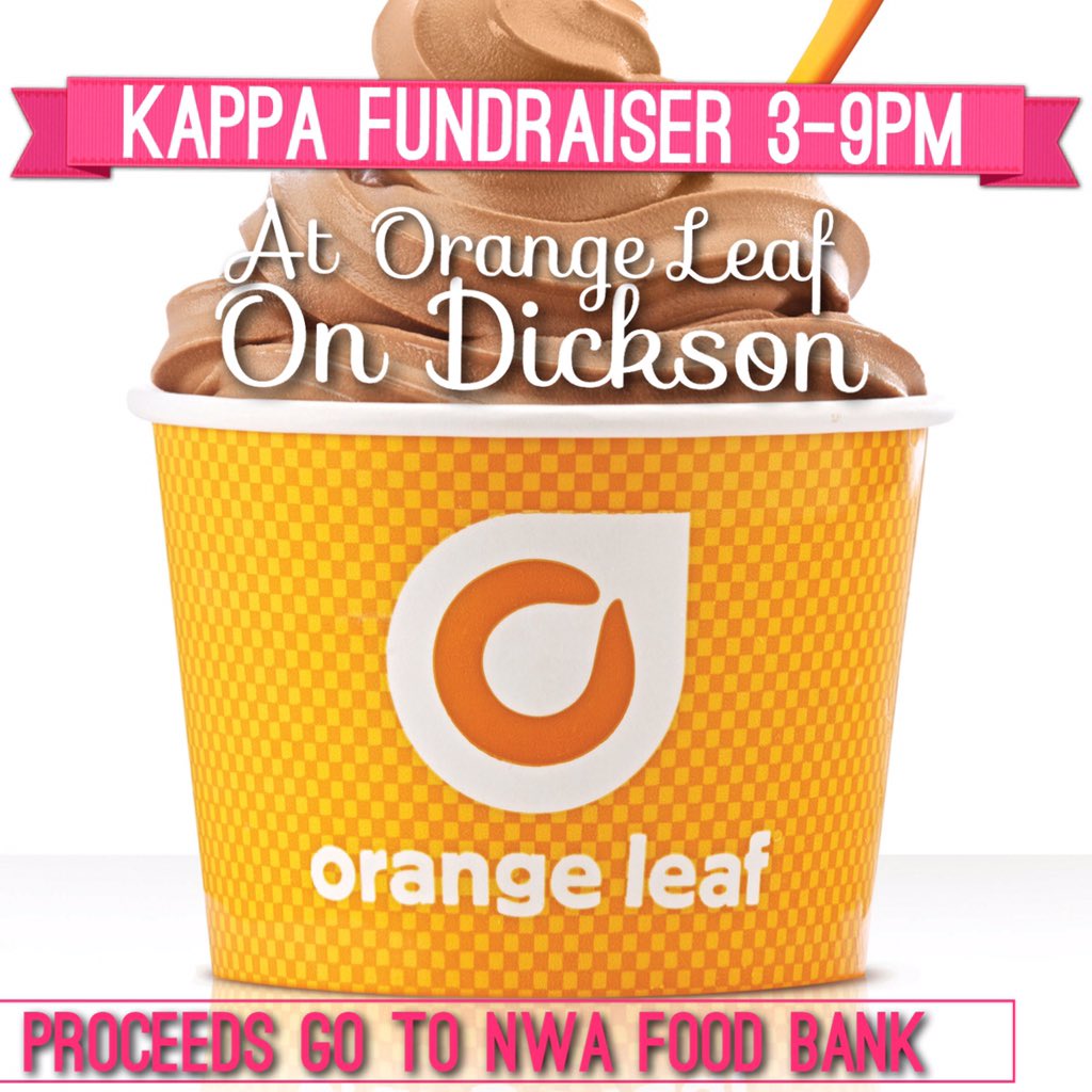 Kappas, head over to orange leaf between now and 9pm for part of your froyo purchase to go to the NWA Food Bank!