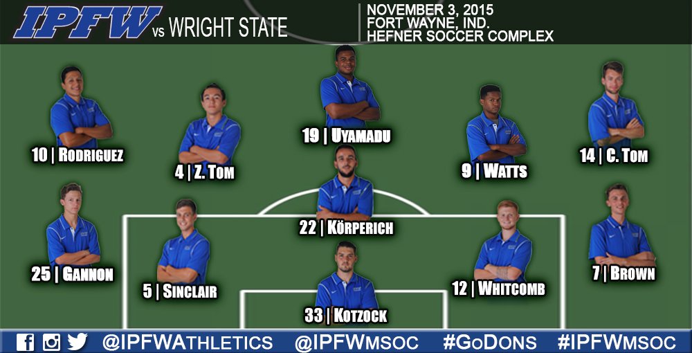 GoMastodons's tweet photo. Here is your #IPFWmsoc starting lineup for tonight's match against Wright State! #GoDons! https://t.co/M6E0duuaIo