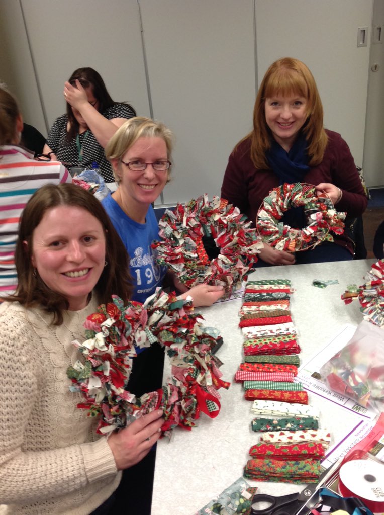 CookridgeWI's tweet photo. A fun evening making Christmas rag wreaths tonight. @cspendnfwicraft do you like them? https://t.co/itbcQRIBPD