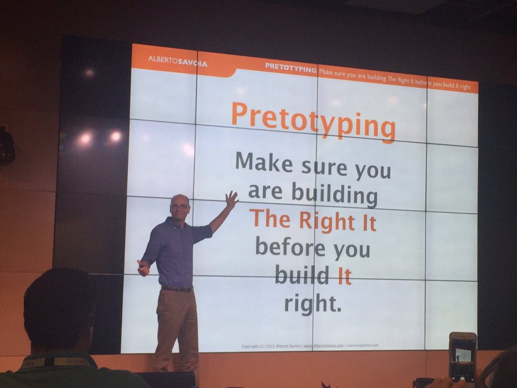 Carolien's tweet photo. Inspirerend verhaal van Alberto Savoia over #pretotyping #Google #righthererightnow @StormMC https://t.co/oG7OuOH70P