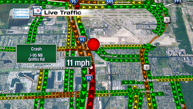 Crash on I-95 NB at Griffin Rd. Speeds at 11mph #traffic #daniabeach @JeniseFernandez https://t.co/NK2wt8kXg7