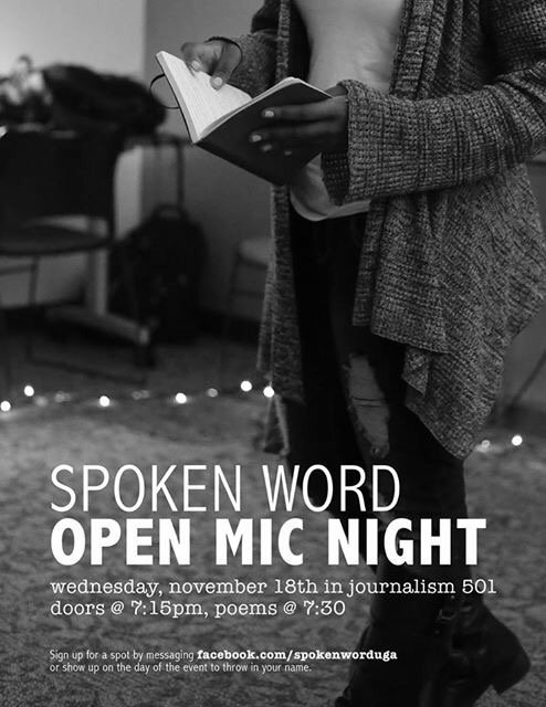 SpokenWordUGA's tweet photo. [It's that time again-- get excited for our open mic on 11/18!] https://t.co/YHeVWHv2sk