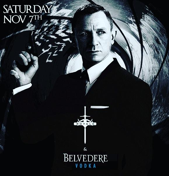 RoyaleSaturday's tweet photo. #007 AFFAIR, #Spectre, Sat at @RoyaleBoston Feat @djNRG007, the diabolical villain, sponsored by @belvederevodka!!!! https://t.co/UYigMENfqk