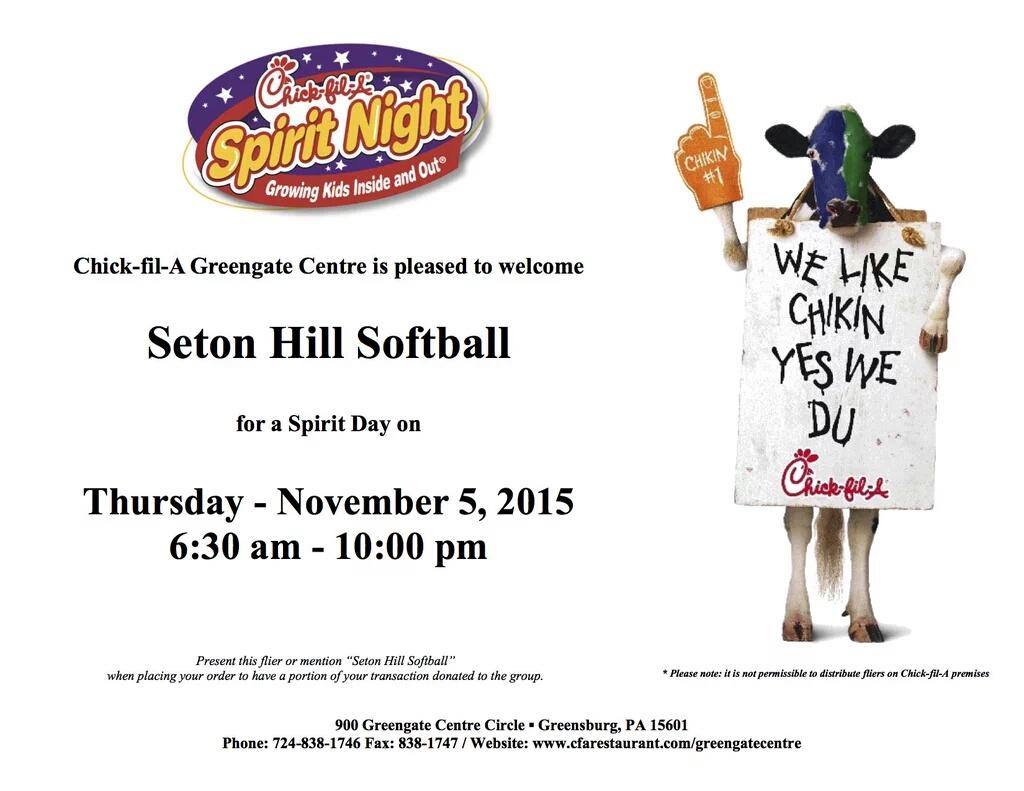 SHUgriffinsSB's tweet photo. This Thursday support SHU Softball at Chik-fil-A https://t.co/4KOXTMO6Om
