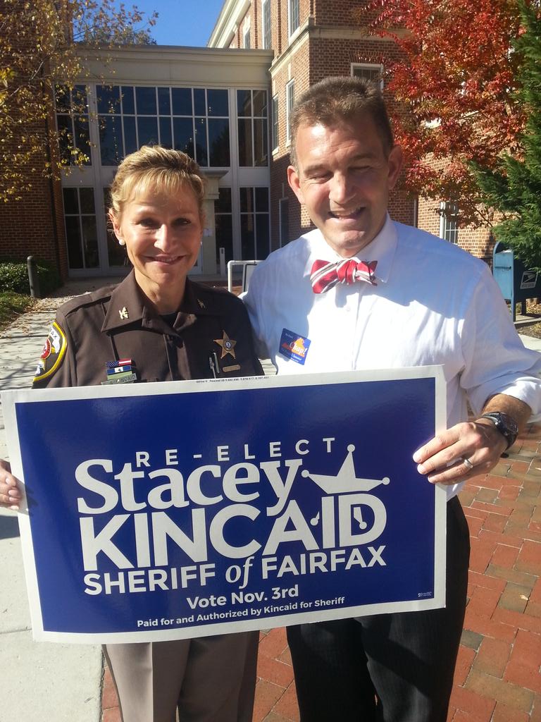 Greeting voters in Fairfax City woth <a href="/ChapPetersen/">Chap Petersen for State Senate</a>