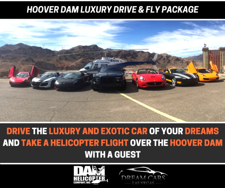 DamHelicopterCo's tweet photo. Introducing our new luxury package with @Dreamcars702! #LasVegas #HooverDam #ExoticCar Book https://t.co/RuUkBmu0E3 https://t.co/gzJVwP9Vpq