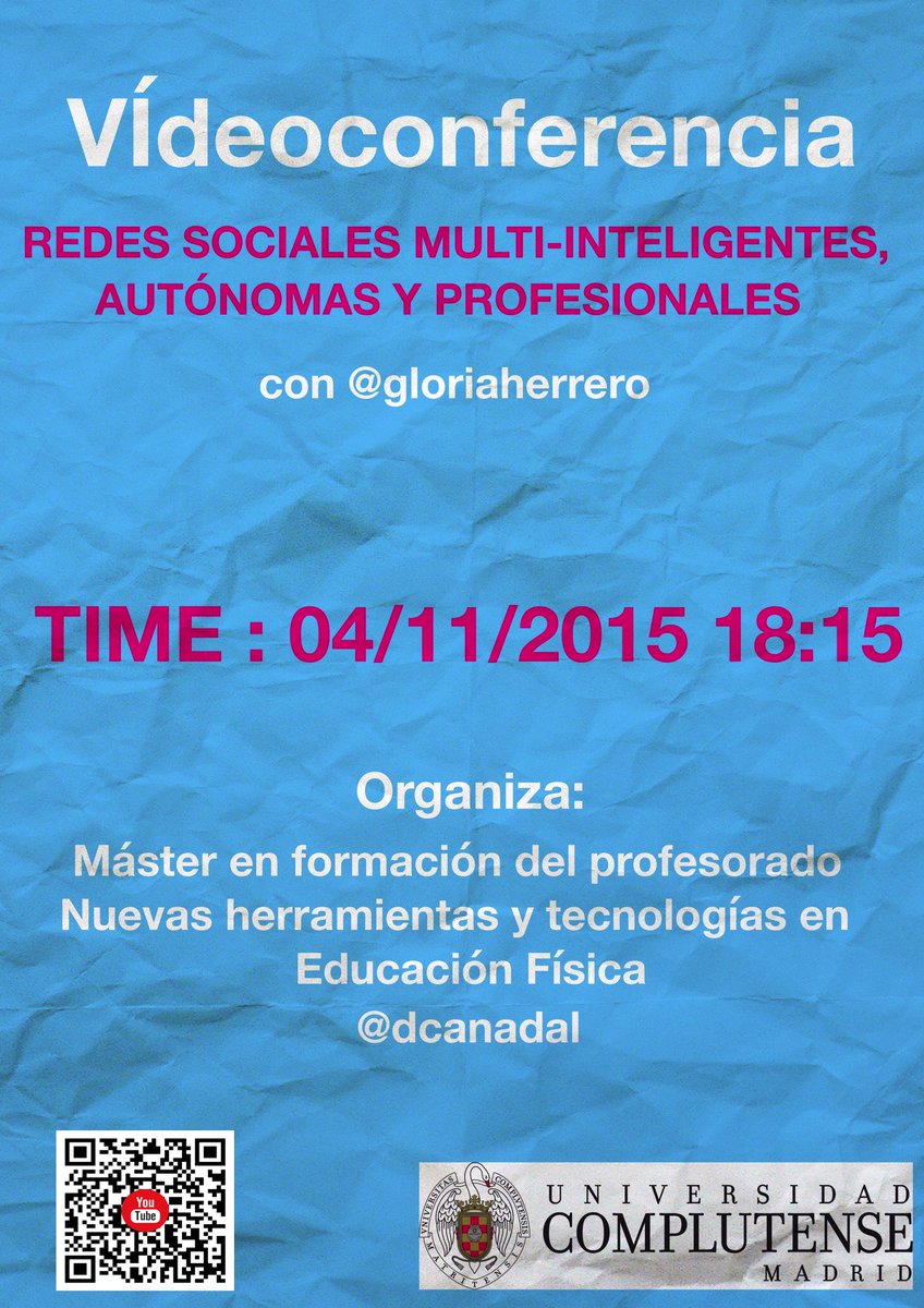dcanadal's tweet photo. Vídeocenferencia con @gloriaherrero en @unicomplutense #edufis #TIC síguenos en directo en https://t.co/9kt0X94bS6 https://t.co/MWM4A3HSQW