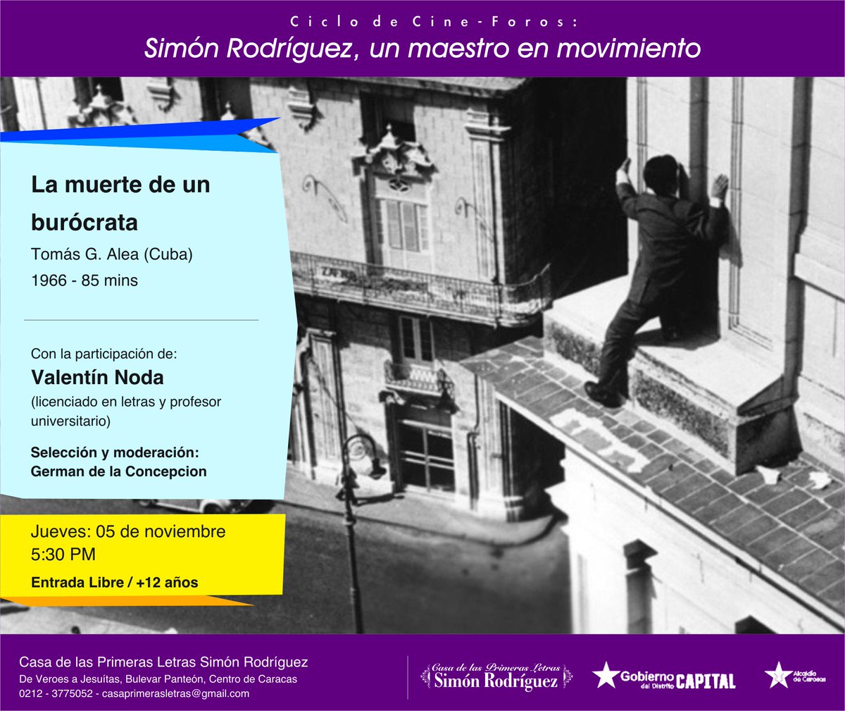 #NotiSapiens ESTE JUEVES #5Nov / CineForo: "La Muerte de un Burócrata" + Prof. Valentín Noda /@CcsTuCapital <a href="/ccstqqj/">Caracas Te Quiero</a>