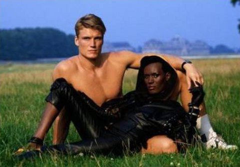 Happy birthday DOLPH LUNDGREN! Here he\s hanging with GRACE JONES, as one does. (1st film credit: A VIEW TO A KILL) 