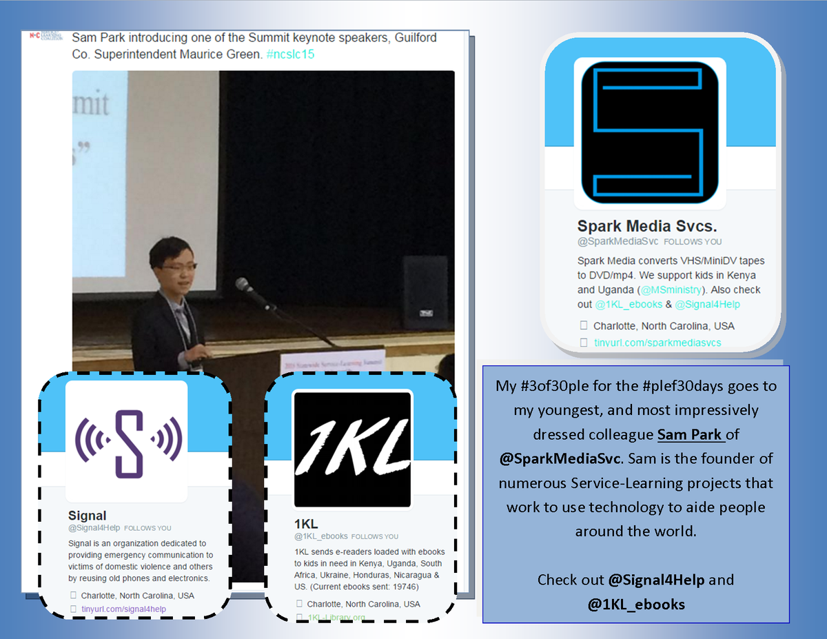 MrTerzigni's tweet photo. For my #3of30ple I choose my youngest and best dressed colleague! Check out  @SparkMediaSvc! @thePLEFs @zenPLEF https://t.co/zlD62UksTz