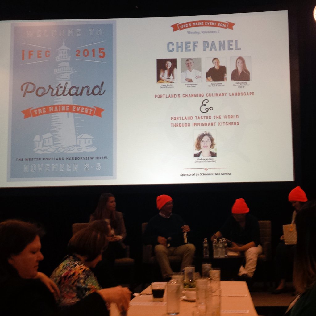 AlexisLouie's tweet photo. Chef panel at #IFECPortlandME says @AllensBrandy is one of the "Maine" food groups! #champagneofmaine https://t.co/mbeFouQkV4