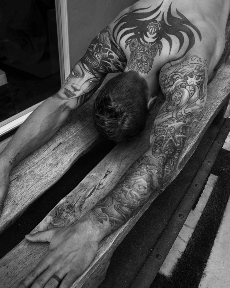 It’s only #Tuesday, don’t forget to #stretch. #Tattoo #men #blackandwhitephotography