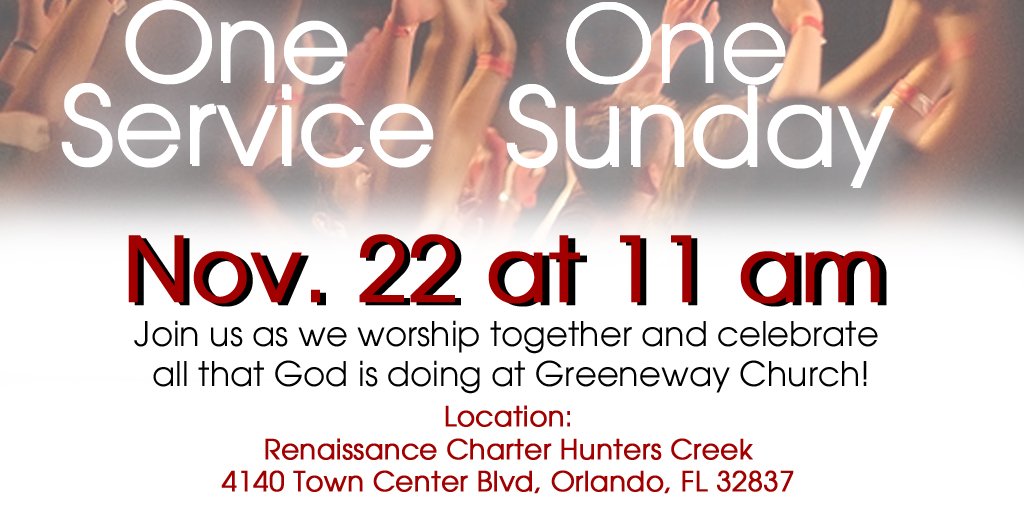 greenewaychurch's tweet photo. We're excited to bring all four services together on Sunday, November 22 at 11 am.  Please retweet! #youbelong. https://t.co/WytMR6UK9f