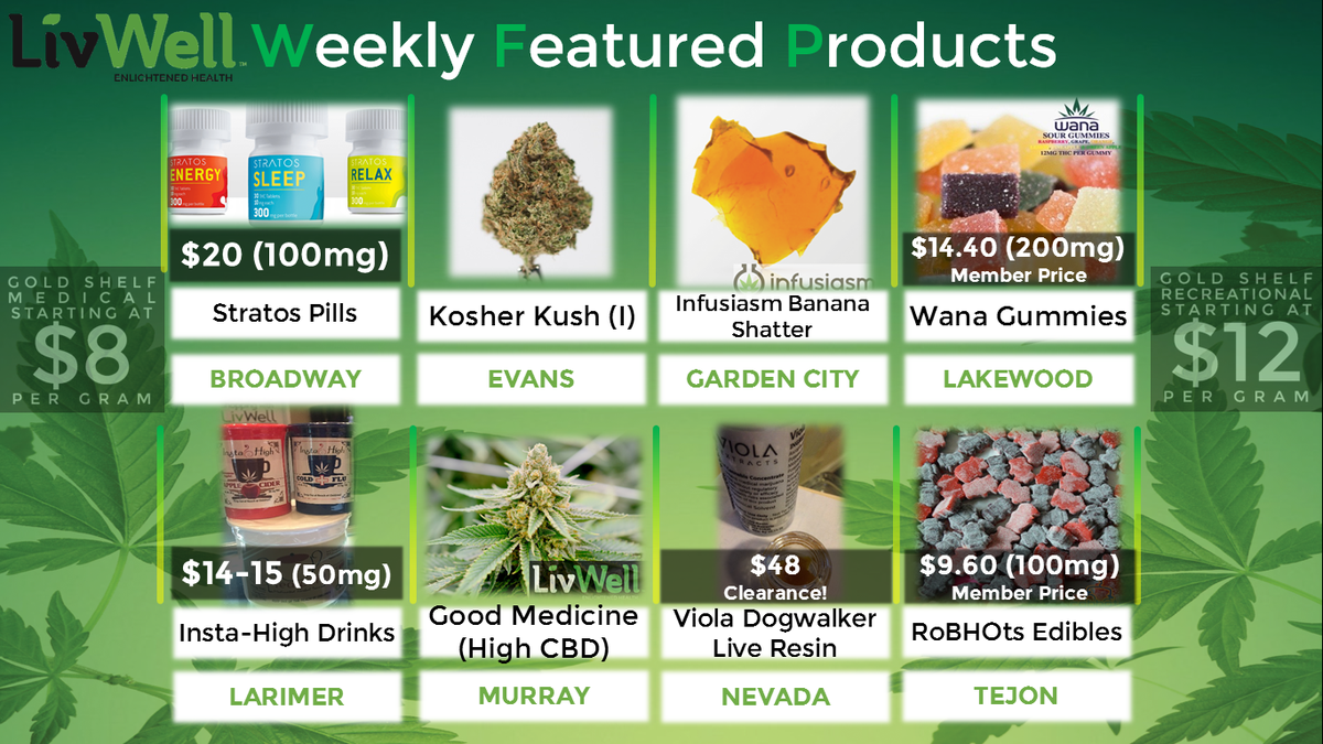 LivWellCannabis's tweet photo. Weekly Featured Products: #Stratos, #Infusiasm, @WanaBrands, #InstaHigh, @ViolaExtracts, @RobhotsEdibles, & dank bud https://t.co/SdRqRbrcRX