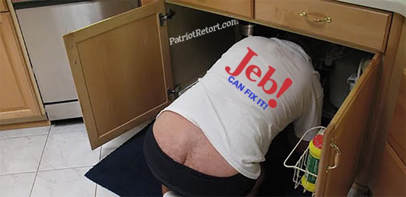RedNationRising's tweet photo. Jeb’s Plumber's Crack Reboot of his Reboot of his Reboot of his Reboot #Fail. #HashtagExclamationPoint https://t.co/4TPyHXM9xa