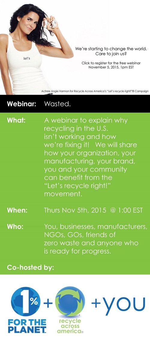 Join <a href="/RecycleAcrossAm/">RecycleAcrossAmerica</a> &amp; <a href="/1PercentFTP/">1% for the Planet</a> for 'Wasted' webinar 11/5 1 PM EST to talk #recycling ow.ly/UcPgE