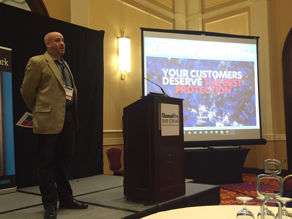TimoCybersec's tweet photo. .@RobJosefs sharing how resellers make money with @FSecure #ProtectionServiceforBusiness @ChannelProSMB https://t.co/BLzwW5kAD6