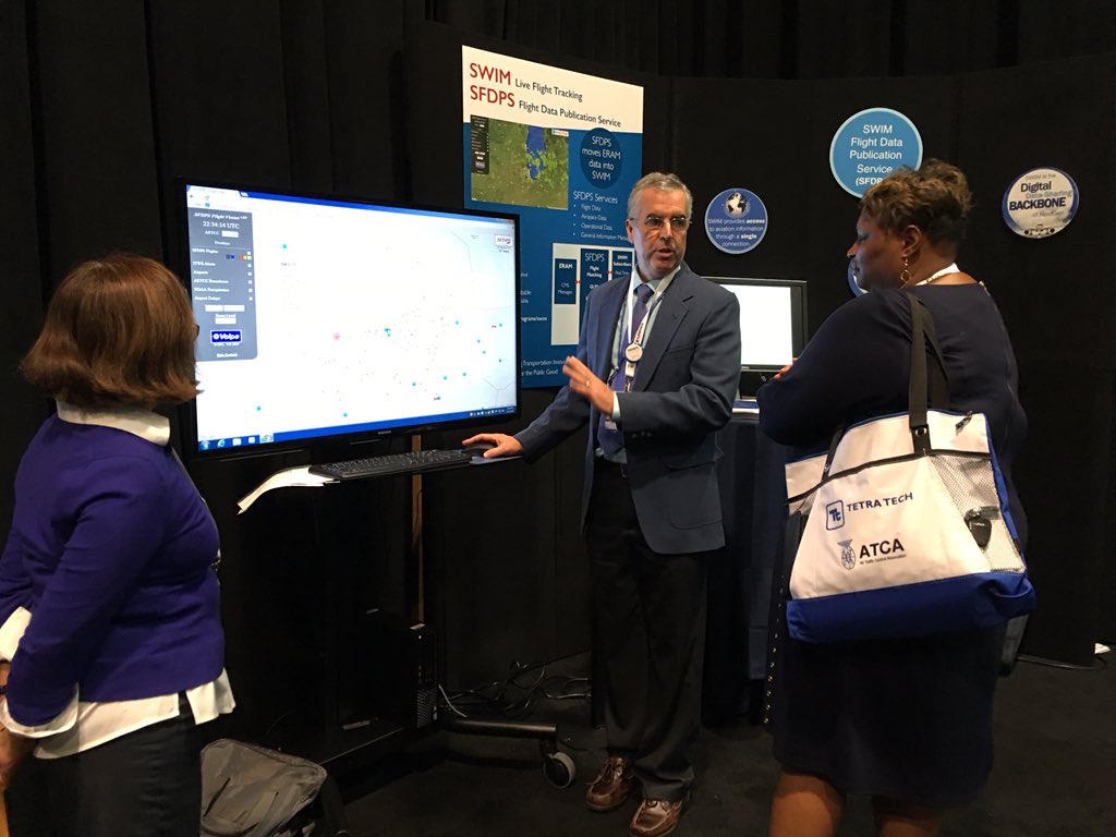 SWIM_Unofficial's tweet photo. FAA NextGen DepAsst Administrator Pamela Whitley &amp; @Research_USDOT Volpe's George Curley at #FAASWIM Connect #ATCA60 https://t.co/AeEd6upv8s