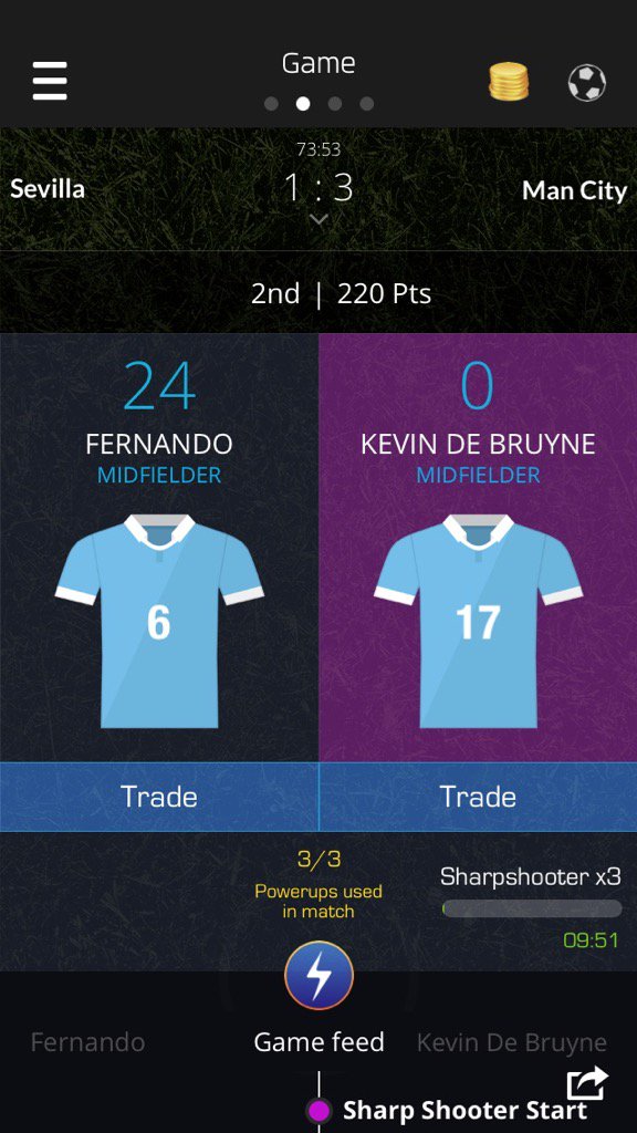 SamLeake's tweet image. Just used my Sharp Shooter on Kevin De Bruyne on @ultimatefanlive for #SevillaFC vs #mcfc  bnc.lt/m/IuTLmFvJ1m