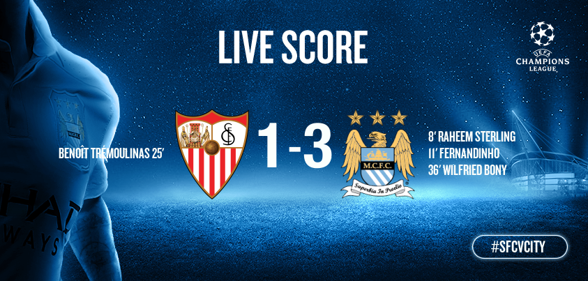 ManCity's tweet photo. 75: Less than a quarter of an hour to go. City still topping Group D as things stand. #ucl #sfcvcity #mcfc https://t.co/5GA6fwKIev