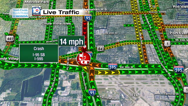 Crash on I-95 SB at I-595. Speeds at 14mph #traffic #daniabeach @JeniseFernandez https://t.co/ScjQje5nNY