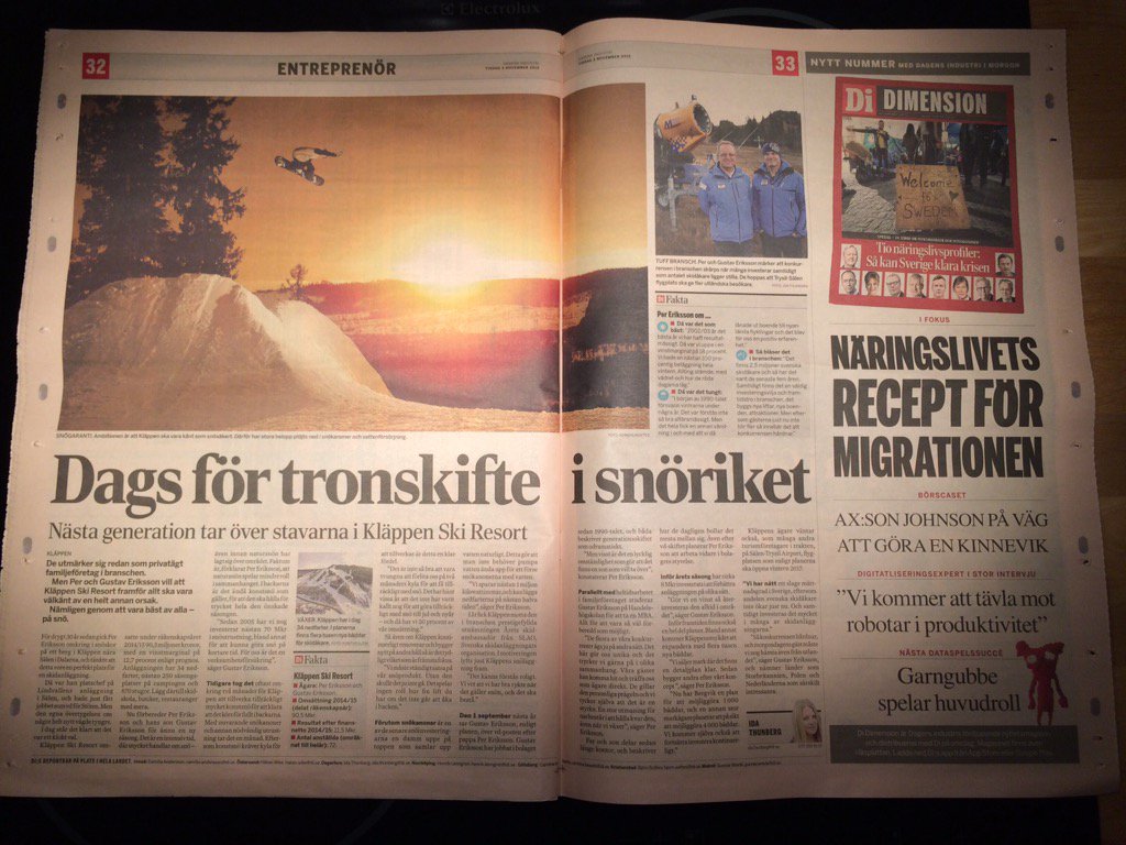 MagnusNoppa's tweet photo. Uppslag i Dagens Industri i dag om @klappenski och @klappgustav Bra artikel! @dagensindustri @idathunberg https://t.co/XWhwmDARbV