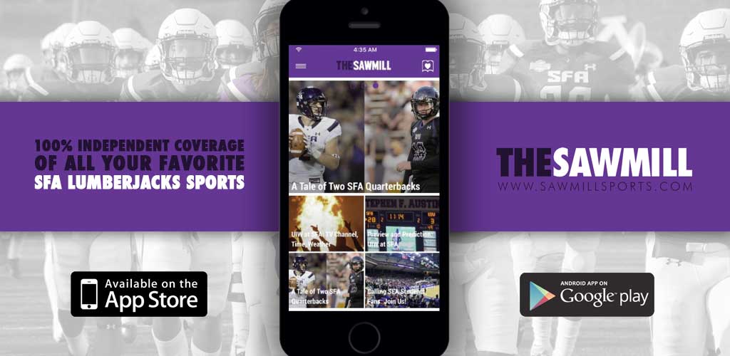SFASawmill's tweet photo. @sfaclassof2019 Available NOW on Android. Coming soon to iPhone! #AxeEm https://t.co/iq86blRc6M