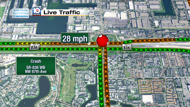 Crash on SR-836 WB at NW 87th Ave. Speeds at 28mph #traffic #miami @JeniseFernandez https://t.co/cQC4CAVdox