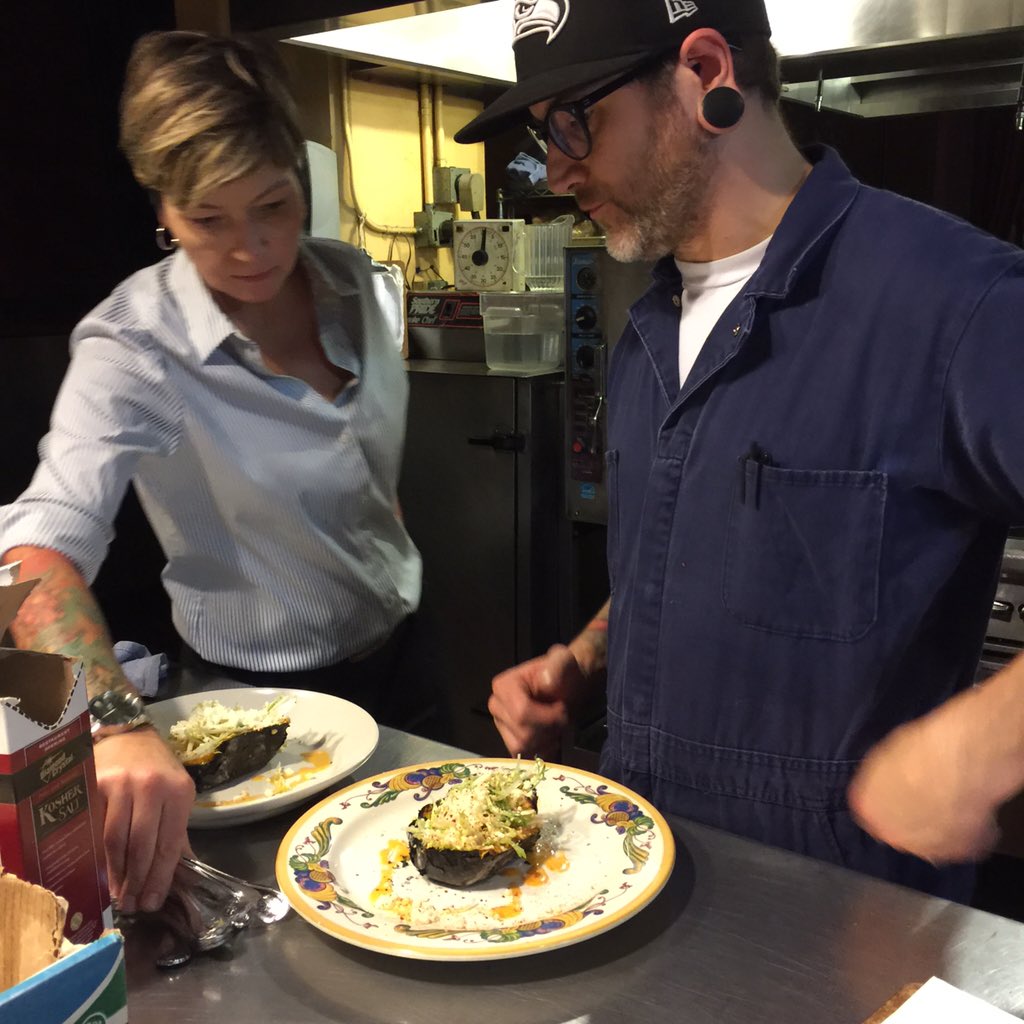 TomDouglasCo's tweet photo. Testing @ProsserFarm honey nut squash with Chef Nate  @palace_kitchen. Coal roasted, frisee, Oregon queso fresco. https://t.co/6ZqazYPKVz