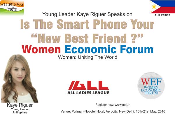 all_wef's tweet photo. Young Leader @KayeRiguer Speaks on "Is The Smart Phone Your New Best Friend" at #ALL #WEF #WomenEconomicForum2016. https://t.co/OPou1BQBcw