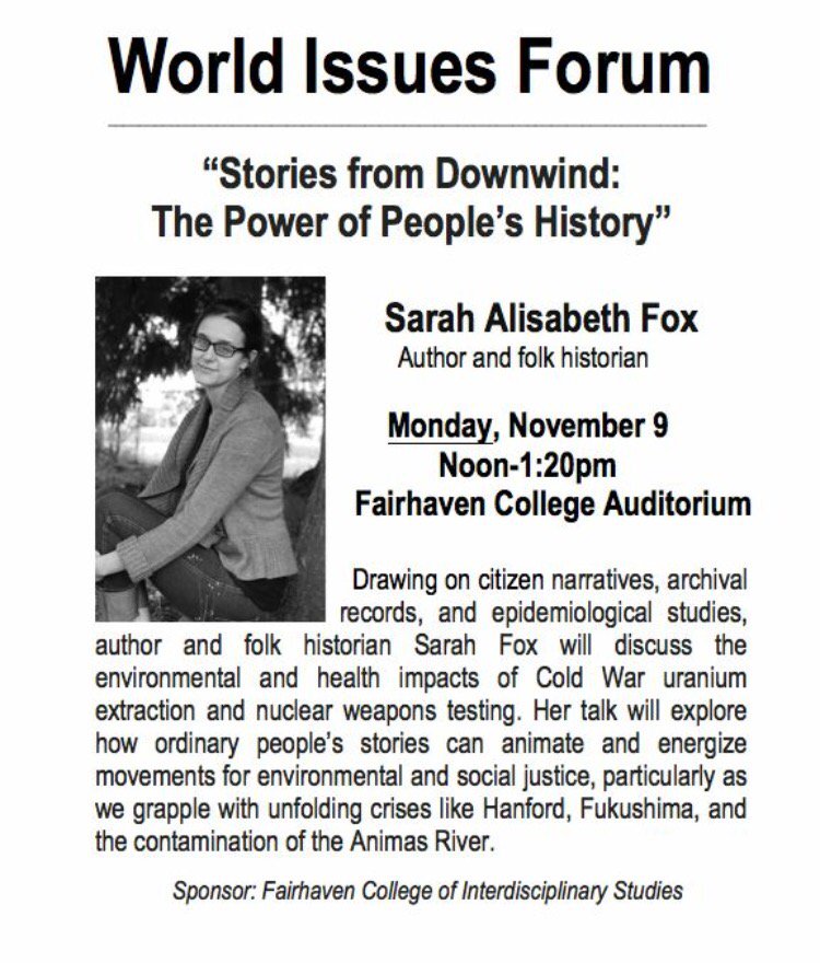 downwindhistory's tweet photo. #readdownwind author Sarah Fox in #bellingham next Monday. Free and open to the public @fairhavencollege https://t.co/8vdZAINgIa