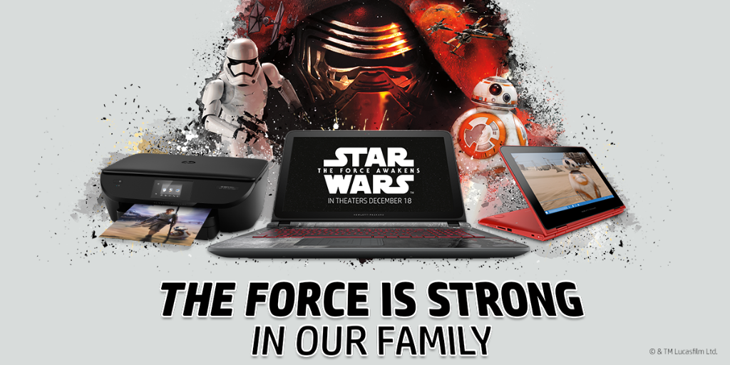 HP's tweet image. The force is strong at HP! We&apos;re teaming up w/ Star Wars #TheForceAwakens. hp.com/starwars #AwakenYourForce