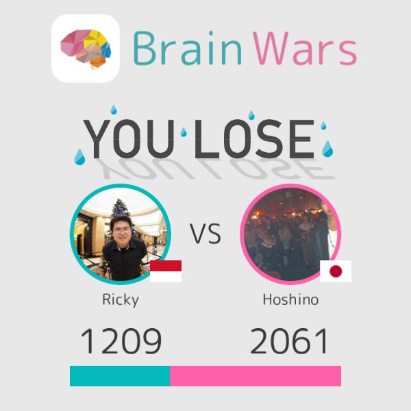 ykcir's tweet photo. I challenged Hoshino and lost;( Challenge players from around the world! #BrainWars https://t.co/p1bclKrFE4 https://t.co/GOdGug54Ds