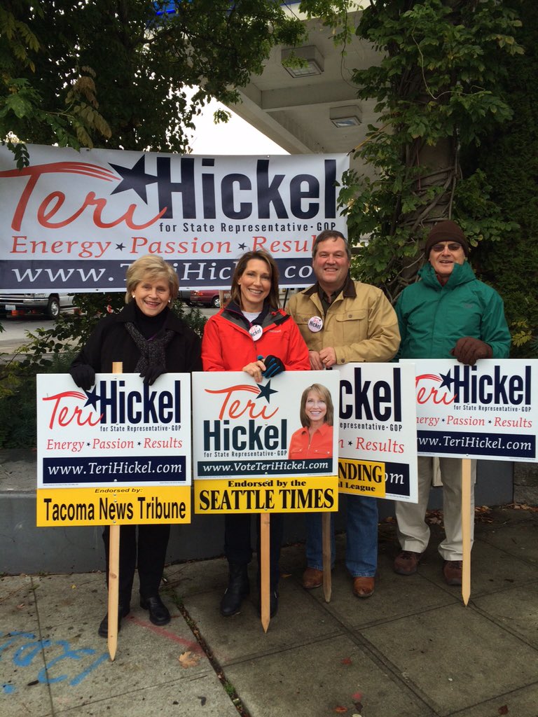 RepTeriHickel's tweet photo. Less than 5 hrs left &amp; we're still going strong! Thx for joining me for some sign waving, Reps @jtwilcox111! #waelex https://t.co/LXiTUup42e