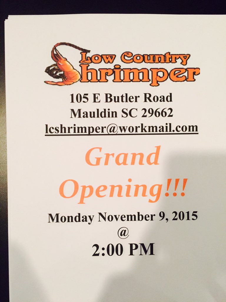 lcshrimper's tweet photo. WHO'S READY ? Low Country Shrimper grand opening Monday November 9 . Get ready to taste amazing homemade seafood https://t.co/Mfv1BcJAFF