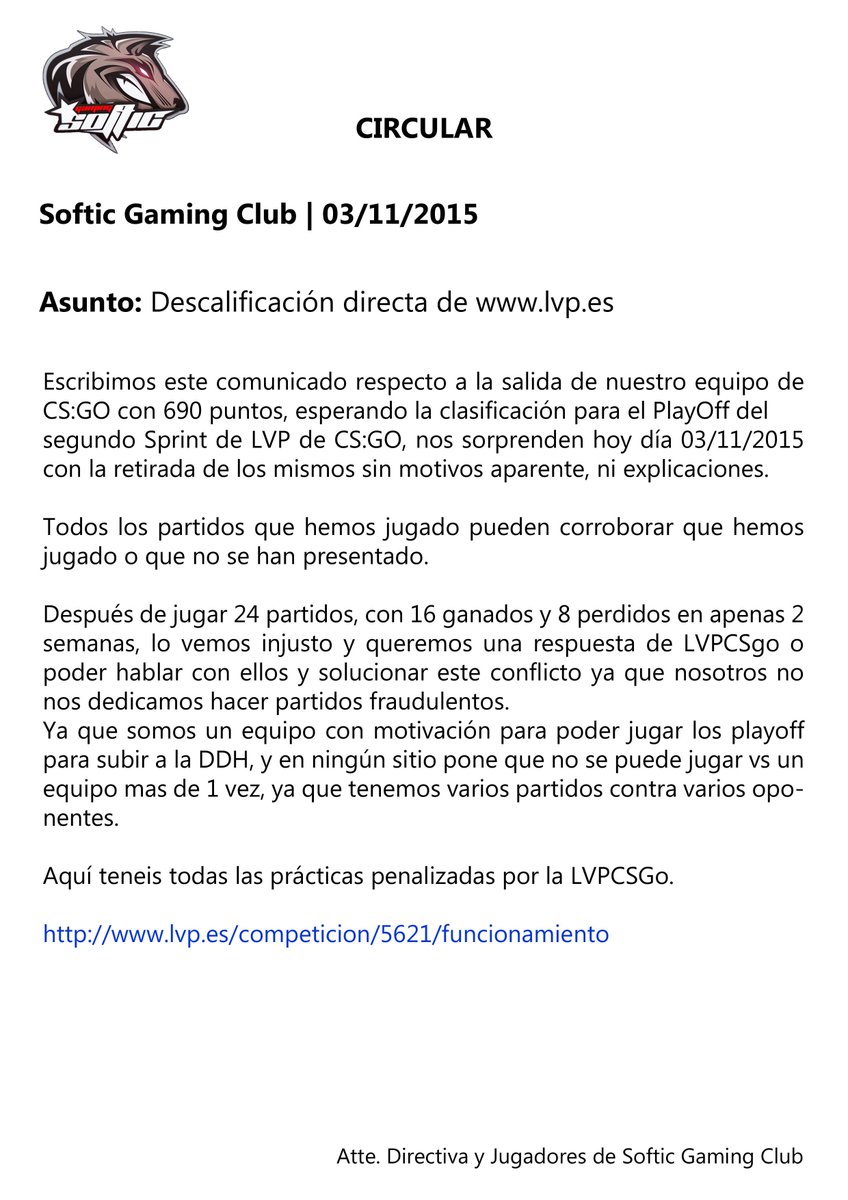CdragoNety's tweet photo. Después de jugar 24 partidos, y pensar que jugábamos por algo la @lvpes @LVPesCSGO respondemos con Comunicado. https://t.co/9dhJwfUlLm