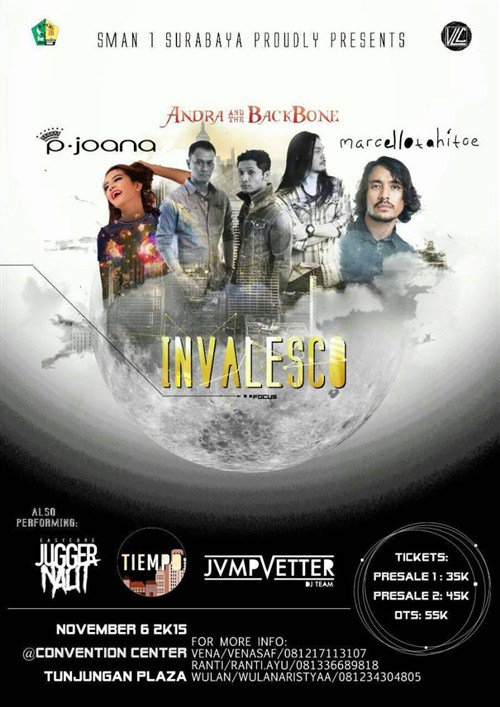 eventsurabaya's tweet photo. #INVALESCO2015 w/ @PJoana @ABackBone @MarcelloTahitoe | 6 Nov @TUNJUNGANPLAZA https://t.co/eeuO51dkUV 081217113107 https://t.co/fMfkgFfCMb