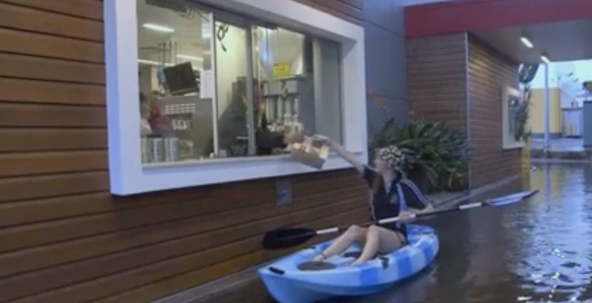 7NewsAdelaide's tweet photo. Teen kayaks through Maccas drive-thru at Port Lincoln, after storms hit the area yesterday. https://t.co/oJOwpHgsw5 https://t.co/8g8jjYK1dw