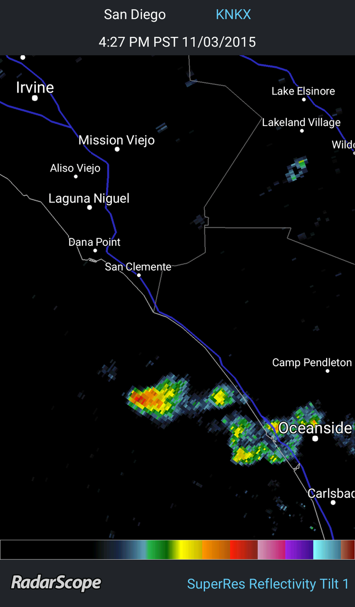 Altus5Jacobs's tweet photo. Isolated shower moving toward Oceanside as seen from San Juan Capistrano #cawx https://t.co/YCGj3t7RnB