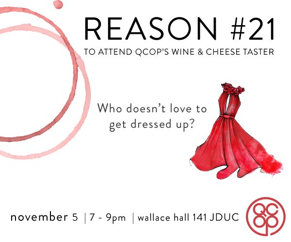 QCOP2017's tweet photo. Get dressed up for our Wine &amp; Cheese taster this Thursday! https://t.co/nPz02Bmtge https://t.co/JQTp92BovL