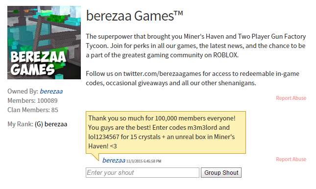 Andrew Bereza On Twitter Berezaa Games On Roblox Has Hit 100k Members Thanks To Everyone Who Helped Bring Us Here Https T Co Skpwkg2wjl Https T Co Wovdymgzcw - how much robux does berezaa have