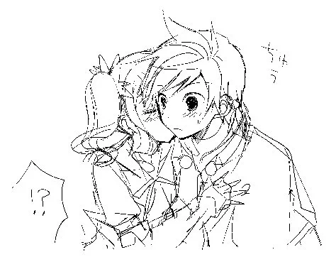 ハロウィンスレアリのほっぺチューのボツ絵が残ってた。最初はこの構図でしたが、アリーシャの左腕どこ!?ってことでボツ 
